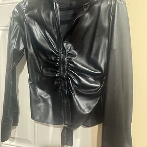 Zara Black Leather Ruched Jacket